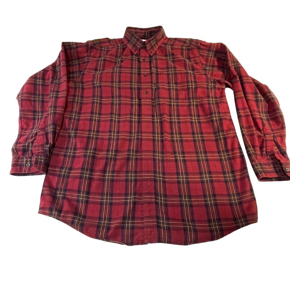 L.L. Bean Vintage Red Tartan Plaid Cotton Flannel Shirt Men's LT